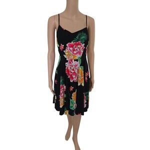 Old Navy Floral Sundress Medium Fit & Flare Black Tropical Floral chic trendy